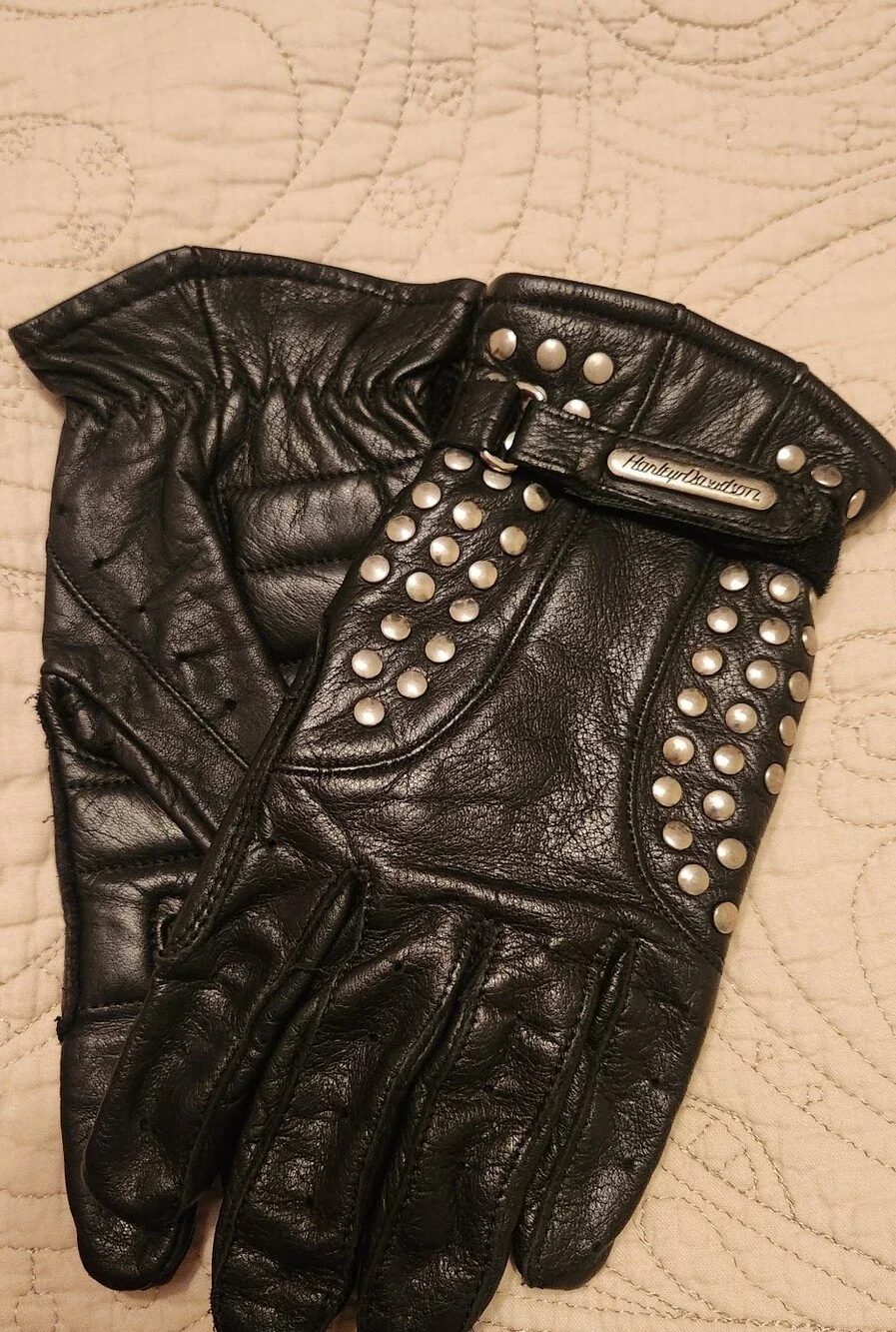 Harley-Davidson Black Leather Studded Biker Gloves